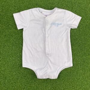 Vintage 90s Guess Baby Sleepwear Blue Striped One Piece Sz 0-3MO
